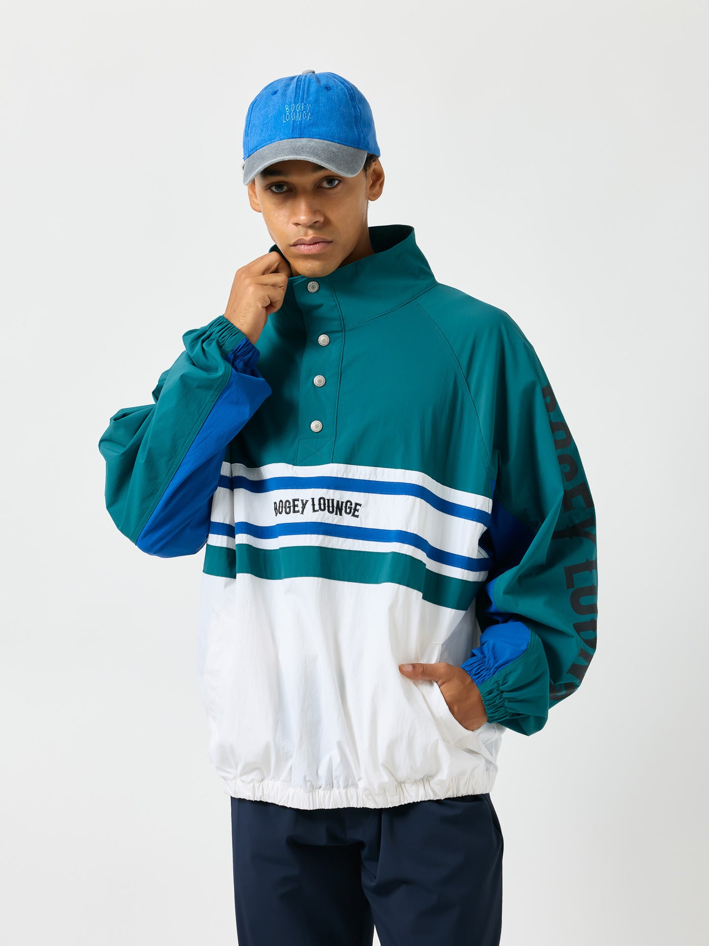Half-Button Stand Collar Blouson