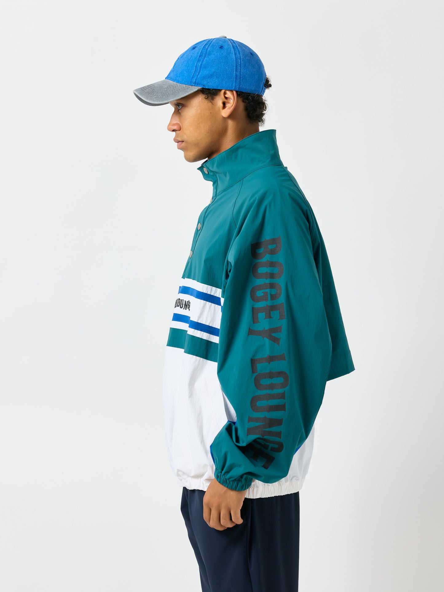 Half-Button Stand Collar Blouson