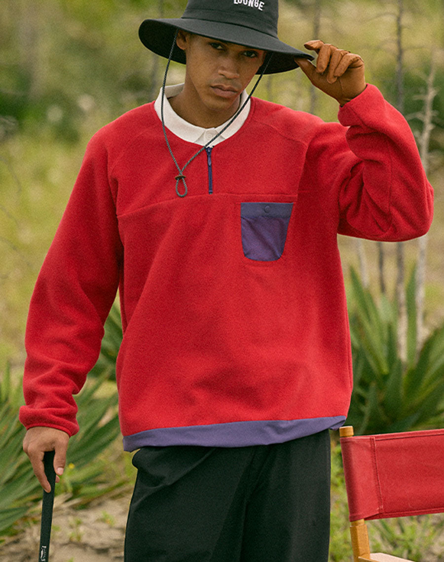 レトロ配色 長袖ハーフジップフリース