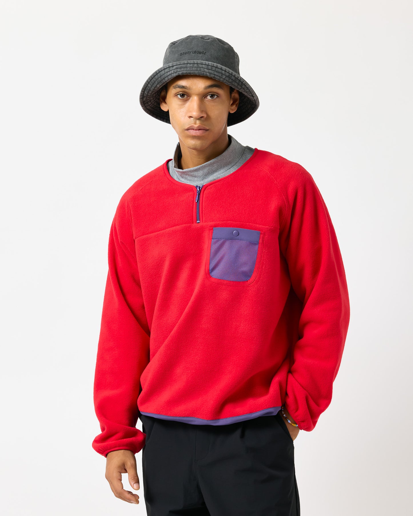 レトロ配色 長袖ハーフジップフリース