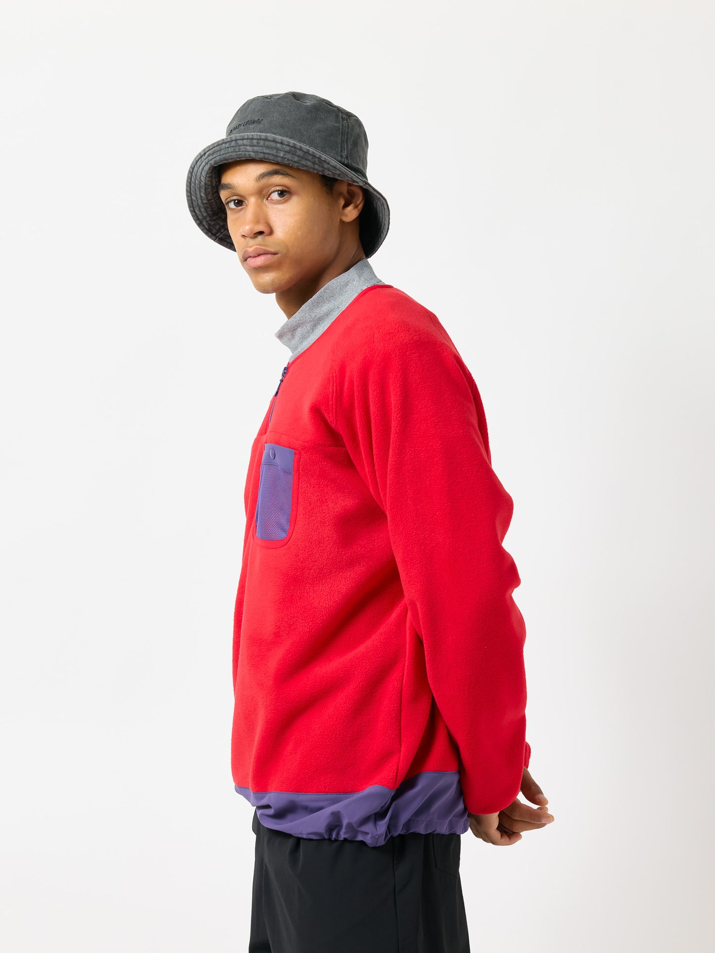 レトロ配色 長袖ハーフジップフリース