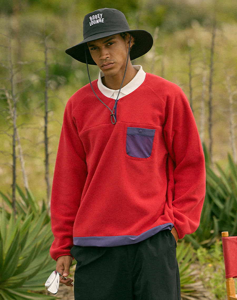 レトロ配色 長袖ハーフジップフリース