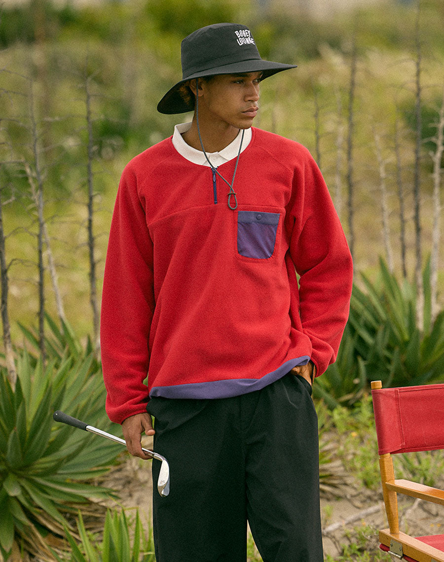 レトロ配色 長袖ハーフジップフリース