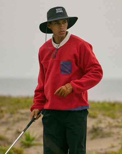 レトロ配色 長袖ハーフジップフリース