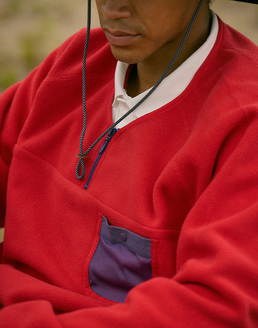 レトロ配色 長袖ハーフジップフリース