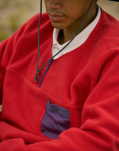 レトロ配色 長袖ハーフジップフリース