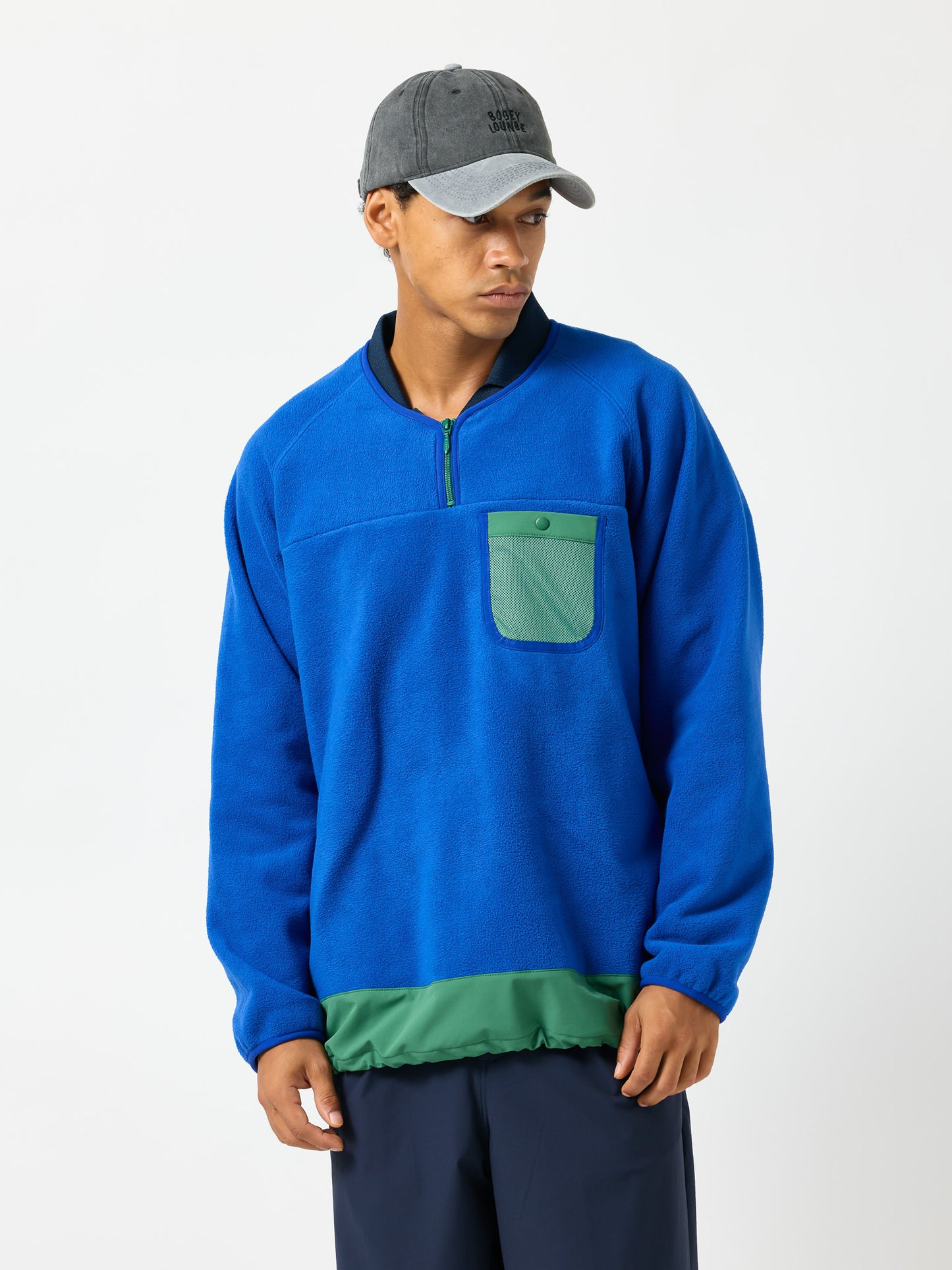 レトロ配色 長袖ハーフジップフリース