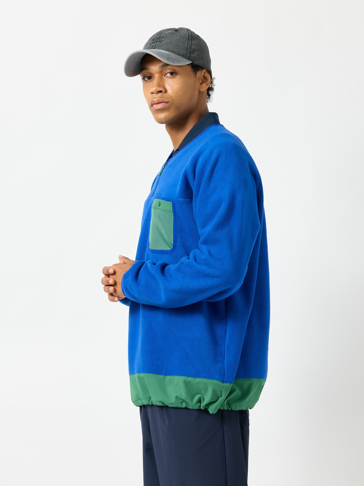 レトロ配色 長袖ハーフジップフリース