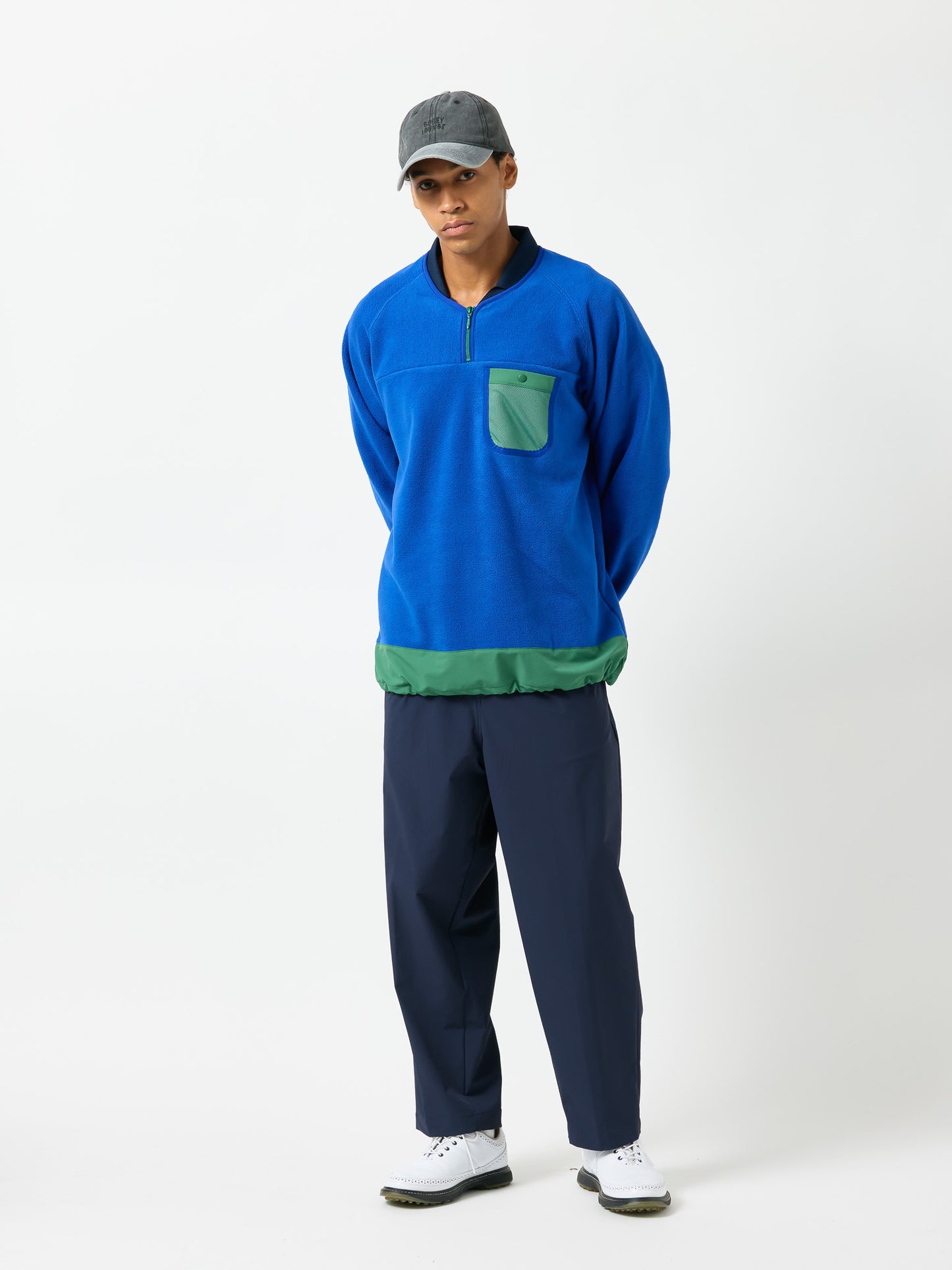 レトロ配色 長袖ハーフジップフリース