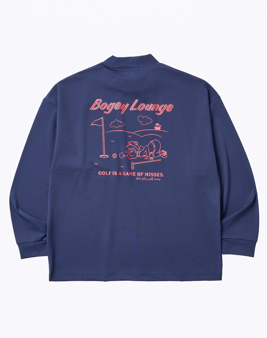 モックネック長袖トップス ネイビーブルー